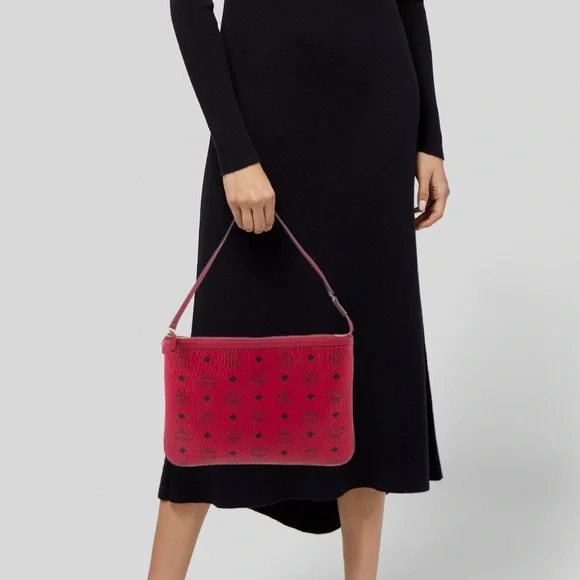 Mcm Red Visetos Coated Canvas Liz Pouch Shoulder Bag - Picture 13 of 13